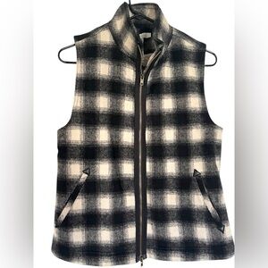 Laju Wool Blend Black White Plaid Zip-Up Vest Sherpa Lining, Women’s Sz S